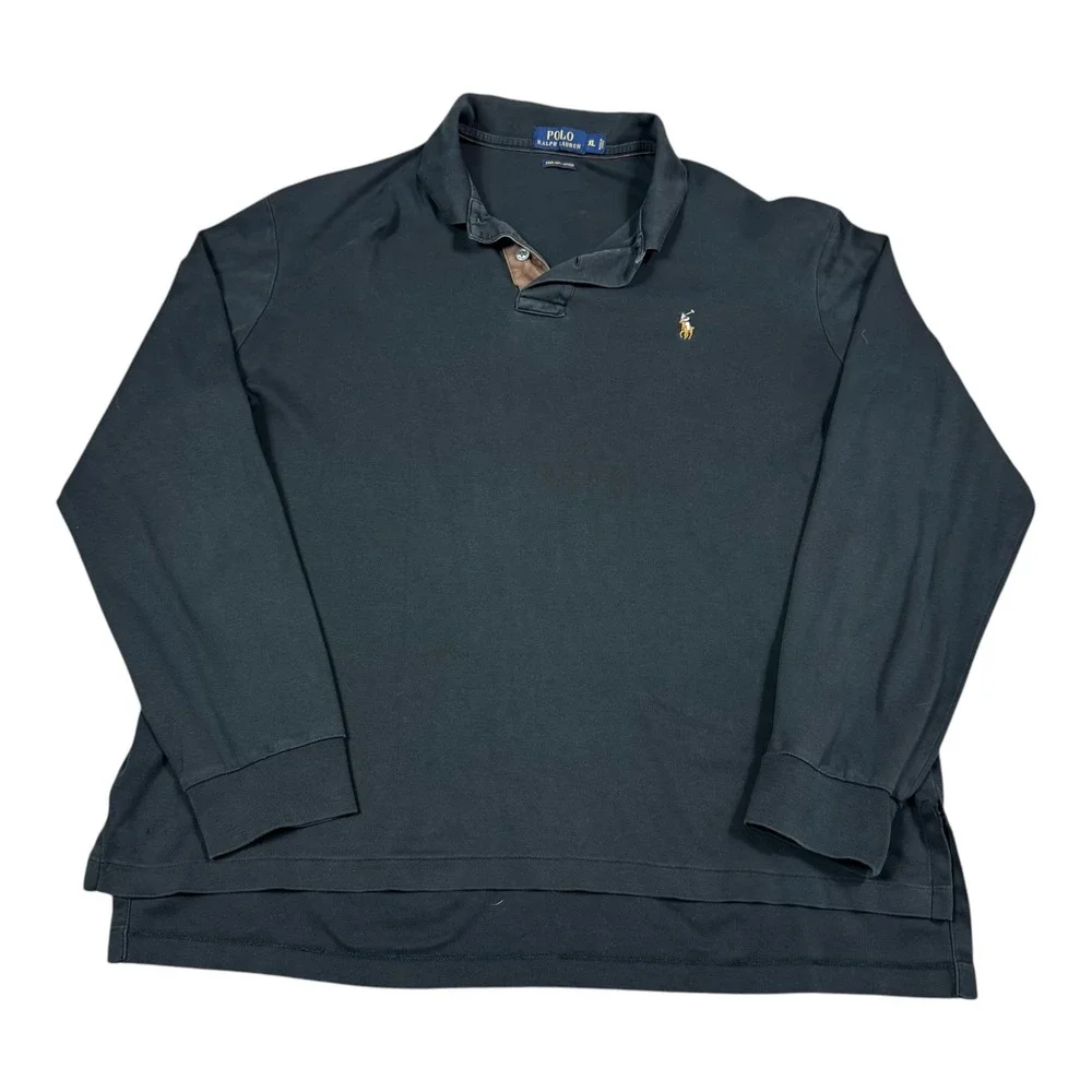Polo Ralph Lauren‎ Pima Soft Touch Black Long Sleeve Polo Shirt Men's XL FLAW